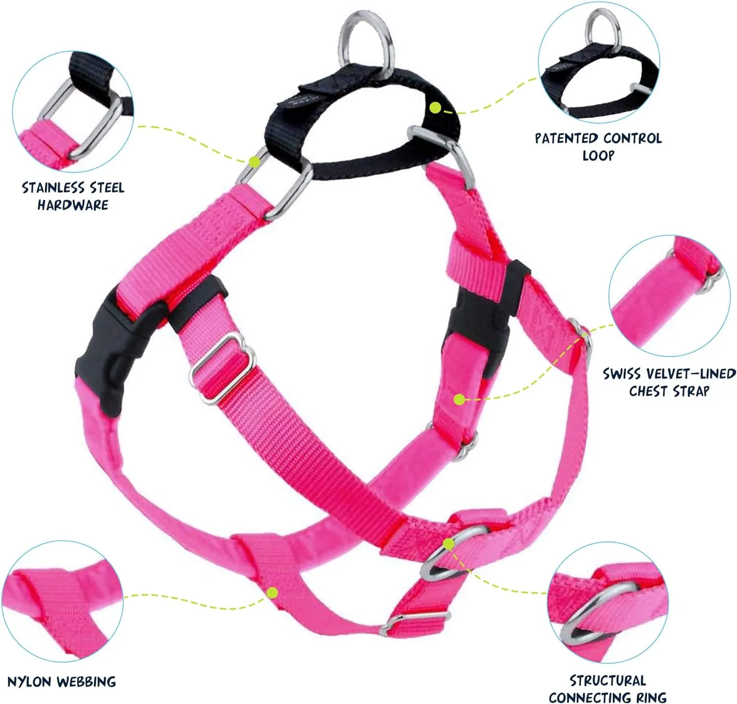 2 Hounds Design Freedom No Pull Dog Harness, Adjustable Harness, Easy Walking & Comfortable Control, Fits Small, Medium & Large Dogs, Solid Colors, Made in USA, 1" MD, Hot Pink