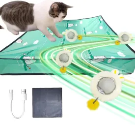 2 in 1 Interactive Cat Toys for Indoor, Toy Fast Rolling Ball in Play Mat,Kitten Automatic Toy Motion Activate,Rechargeable Kitten Toys Ball(Green)