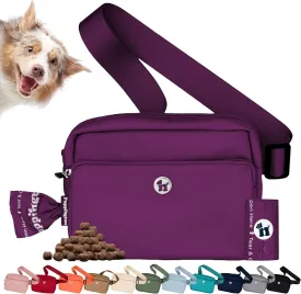 3-in-1 Crossbody Dog Walking Bag & Treat Pouch with Matching Planet Safe Poop Bags & Built-In Dispenser - Dog Mom Gift for Puppy Training with Zippered Pockets (Plum Wine)