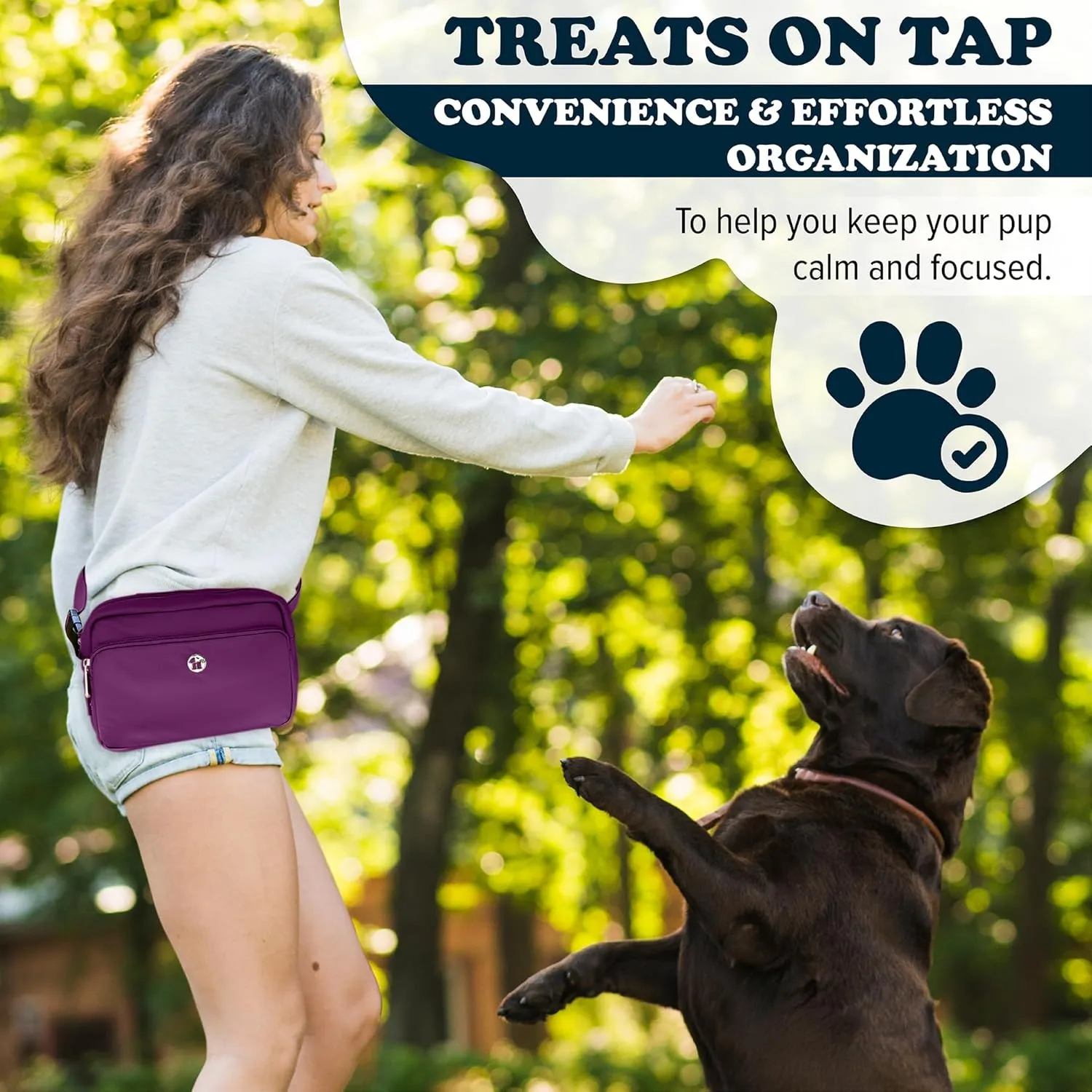 3-in-1 Crossbody Dog Walking Bag & Treat Pouch with Matching Planet Safe Poop Bags & Built-In Dispenser - Dog Mom Gift for Puppy Training with Zippered Pockets (Plum Wine)