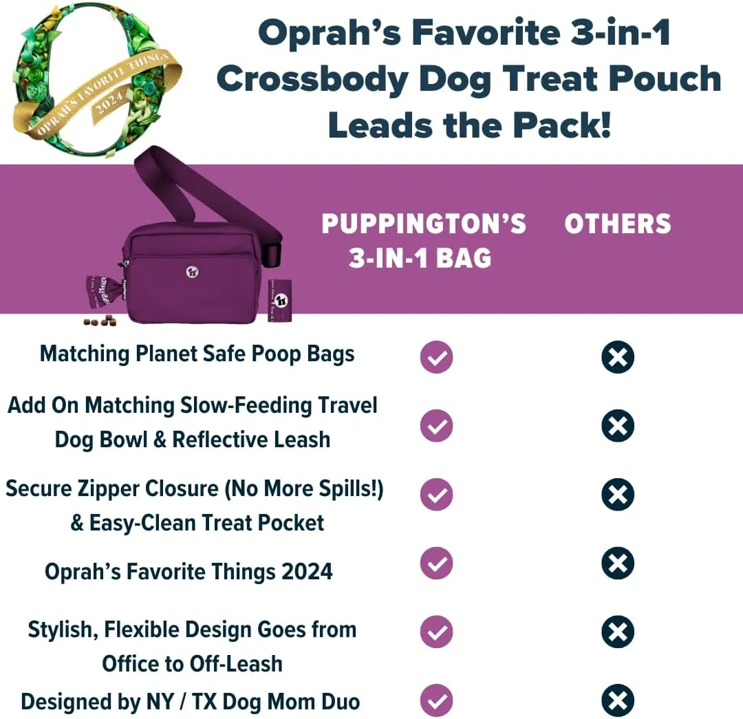 3-in-1 Crossbody Dog Walking Bag & Treat Pouch with Matching Planet Safe Poop Bags & Built-In Dispenser - Dog Mom Gift for Puppy Training with Zippered Pockets (Plum Wine)