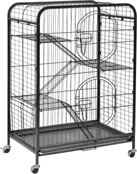 4-Tier Metal Small Animal Cage, 37" Large Rolling Ferret Cage Chinchilla Cage with Removable Tray & Ramps, Critter Nation Cage for Pet Mice, Hamster, Guinea Pig, Chinchilla, Squirrel, Hedgehogs, Bunny