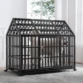 52 Inch Heavy Duty Dog Crate, Indestructible Escape Proof XL Metal Dog Kennel Cage for Large Medium Small Dogs, Indoor High Anxiety Pet Crate with 2 Door, 4 Lockable Wheels and Removable Tray