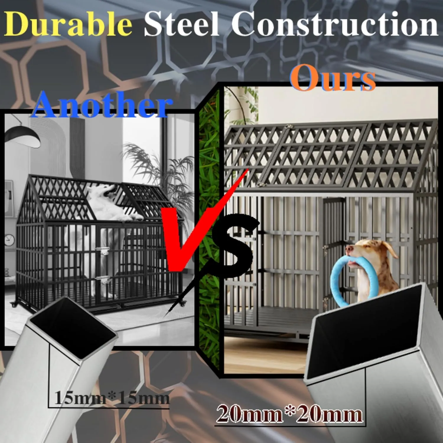 52 Inch Heavy Duty Dog Crate, Indestructible Escape Proof XL Metal Dog Kennel Cage for Large Medium Small Dogs, Indoor High Anxiety Pet Crate with 2 Door, 4 Lockable Wheels and Removable Tray