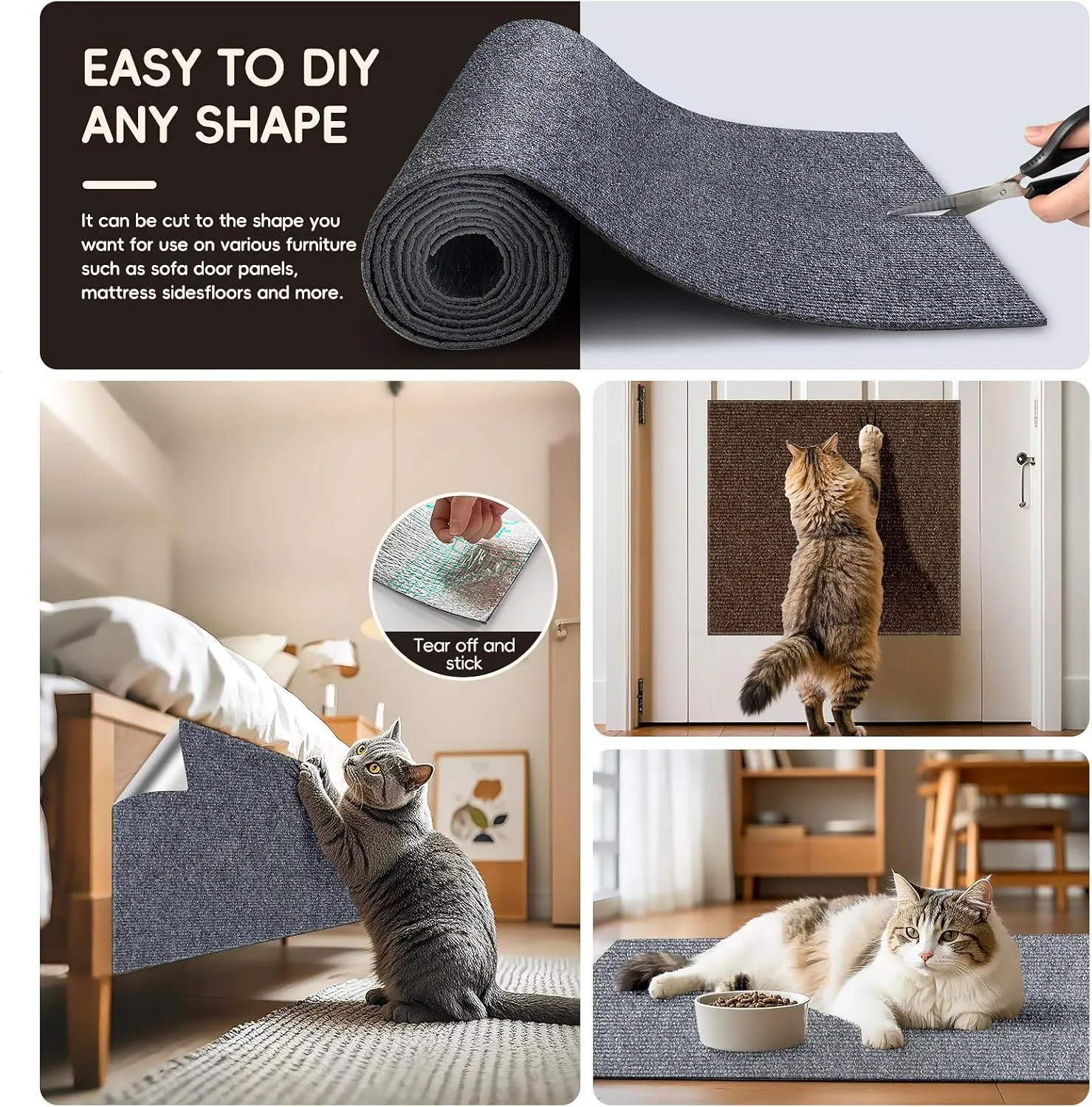 Anti Cat Scratch Furniture Protector,Durable Couch Protector from Cat Claws,Trimmable DIY Cat Scratch Carpet Mat for Leather,Sofa,Wall,Couch Corner and Cat Tower,78.7"x15.8"Self-Adhesive.(Dark Gray)