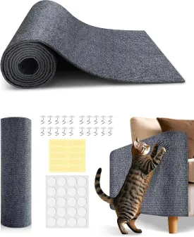 Anti Cat Scratch Furniture Protector,Durable Couch Protector from Cat Claws,Trimmable DIY Cat Scratch Carpet Mat for Leather,Sofa,Wall,Couch Corner and Cat Tower,78.7"x15.8"Self-Adhesive.(Dark Gray)