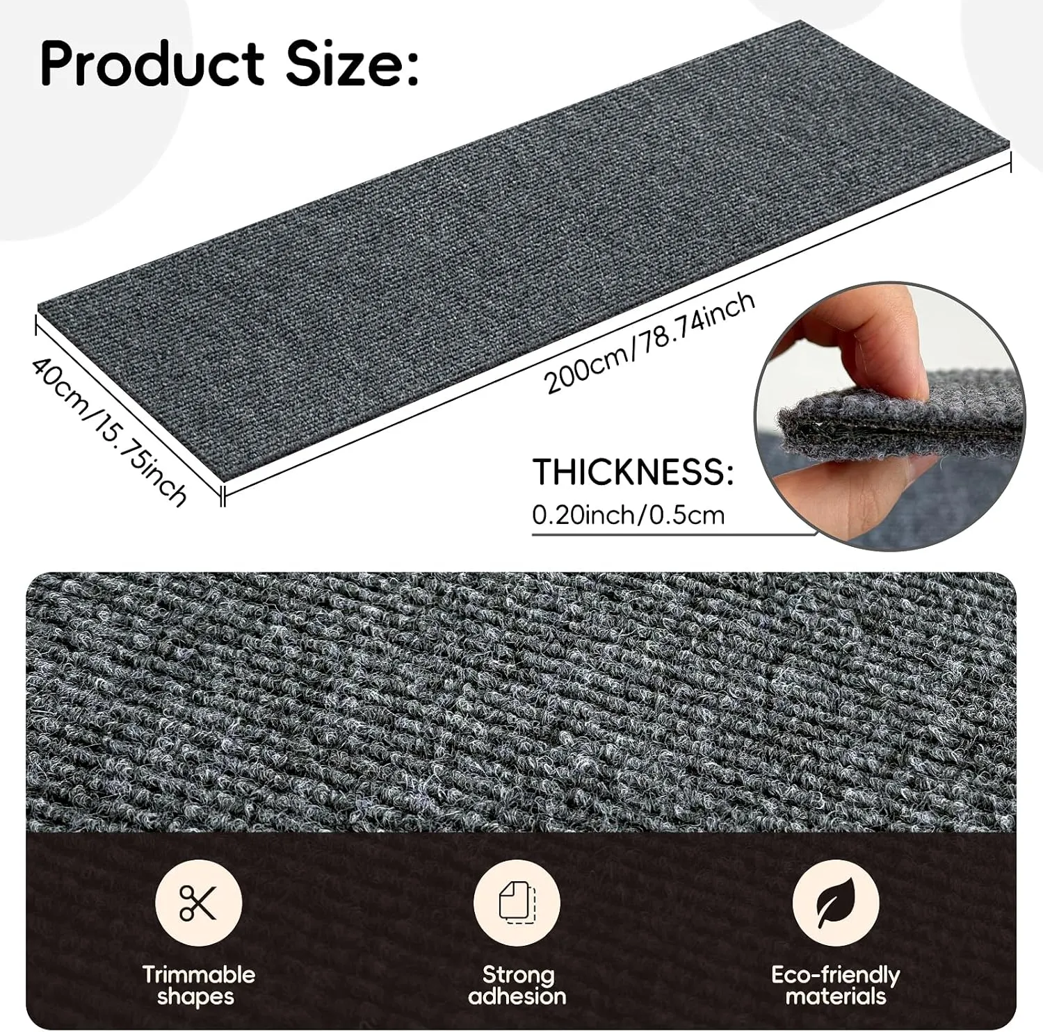 Anti Cat Scratch Furniture Protector,Durable Couch Protector from Cat Claws,Trimmable DIY Cat Scratch Carpet Mat for Leather,Sofa,Wall,Couch Corner and Cat Tower,78.7"x15.8"Self-Adhesive.(Dark Gray)