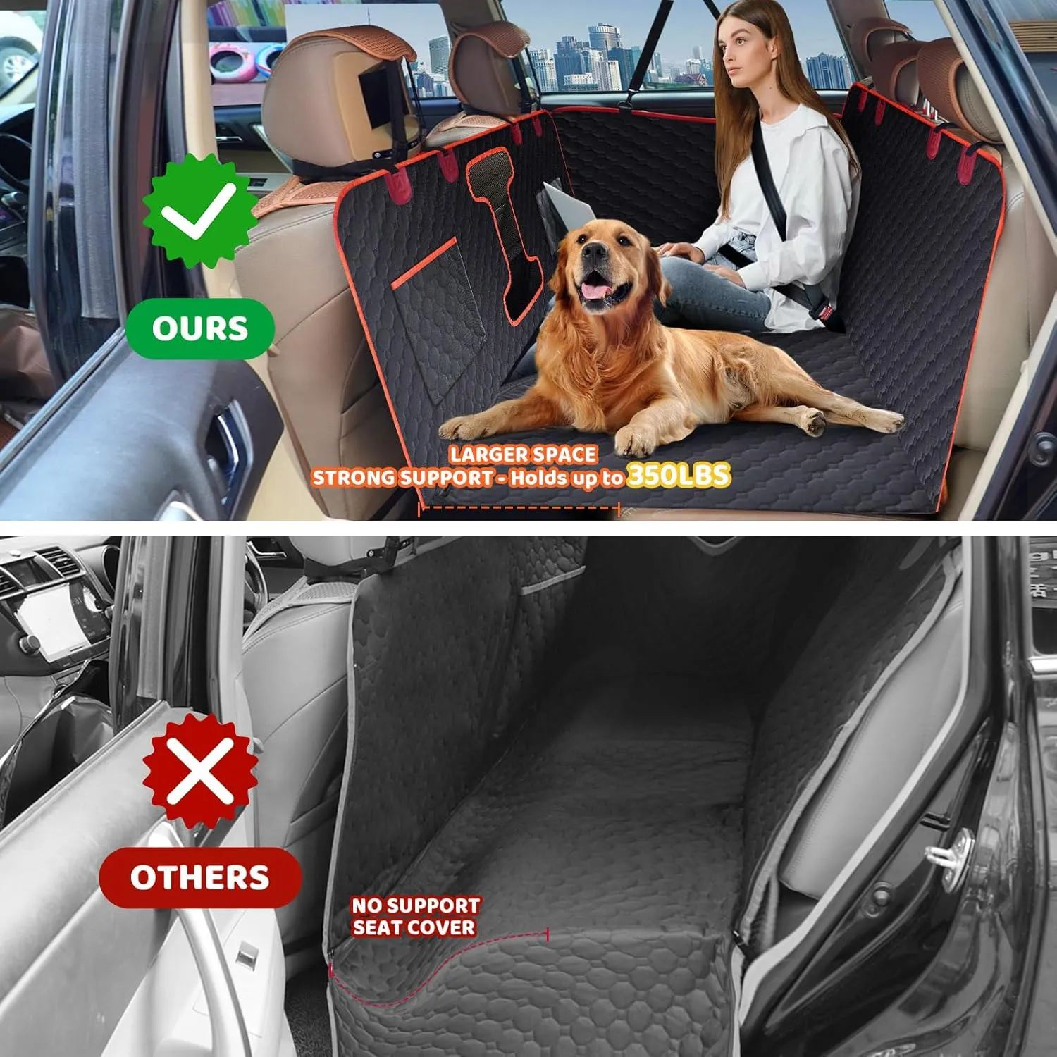 Back Seat Extender for Dogs,Hard Bottom Dog Car Seat Cover,Waterproof Dog Bed Hammock for Car Travel Camping,Pet Bed Mattress Backseat Protector for Dogs Most Cars Suvs