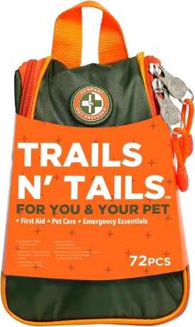 Be Smart Get Prepared Trails N Tails First Aid for You & Your Pet - 72 Pieces - Pet Care & Emergency Essentials - Designed for Pets, Outdoor, Auto & Home - Compact & Portable