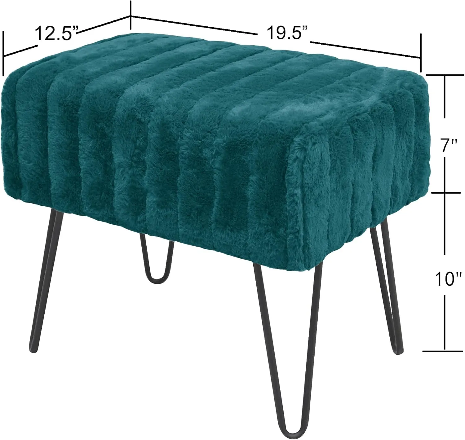 Blue-Green Mink Faux Fur Ottoman Entryway Bench, 19.5"x12.5"x17"H Comfy Furry Makeup Stools with Metal Legs Foot Rest Sturdy Foot Stool Bedroom End of Bed Living Room Couch Vanity Home Dcor