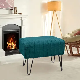 Blue-Green Mink Faux Fur Ottoman Entryway Bench, 19.5"x12.5"x17"H Comfy Furry Makeup Stools with Metal Legs Foot Rest Sturdy Foot Stool Bedroom End of Bed Living Room Couch Vanity Home Dcor