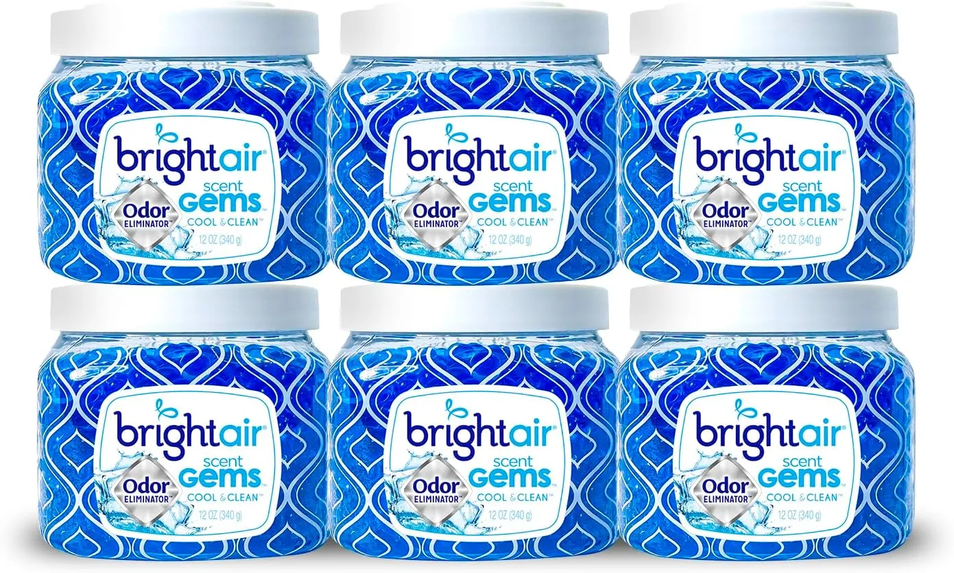 Bright Air Scent Gems, For Small to Medium-Size Spaces, Cool & Clean Scent, 12 oz. Each, Case of 6, Odor Eliminator & Air Freshener, Natural Essential Oils, Lasts Up to 45 Days Each