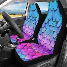 Bulopur Blue Fish Scale Car Seat Cover for Front Seat, Automotive Seat Covers Accessories, Breathable Front Car Seat Cover Pack of 2 Car Seat Protector Cushion Pad Mat