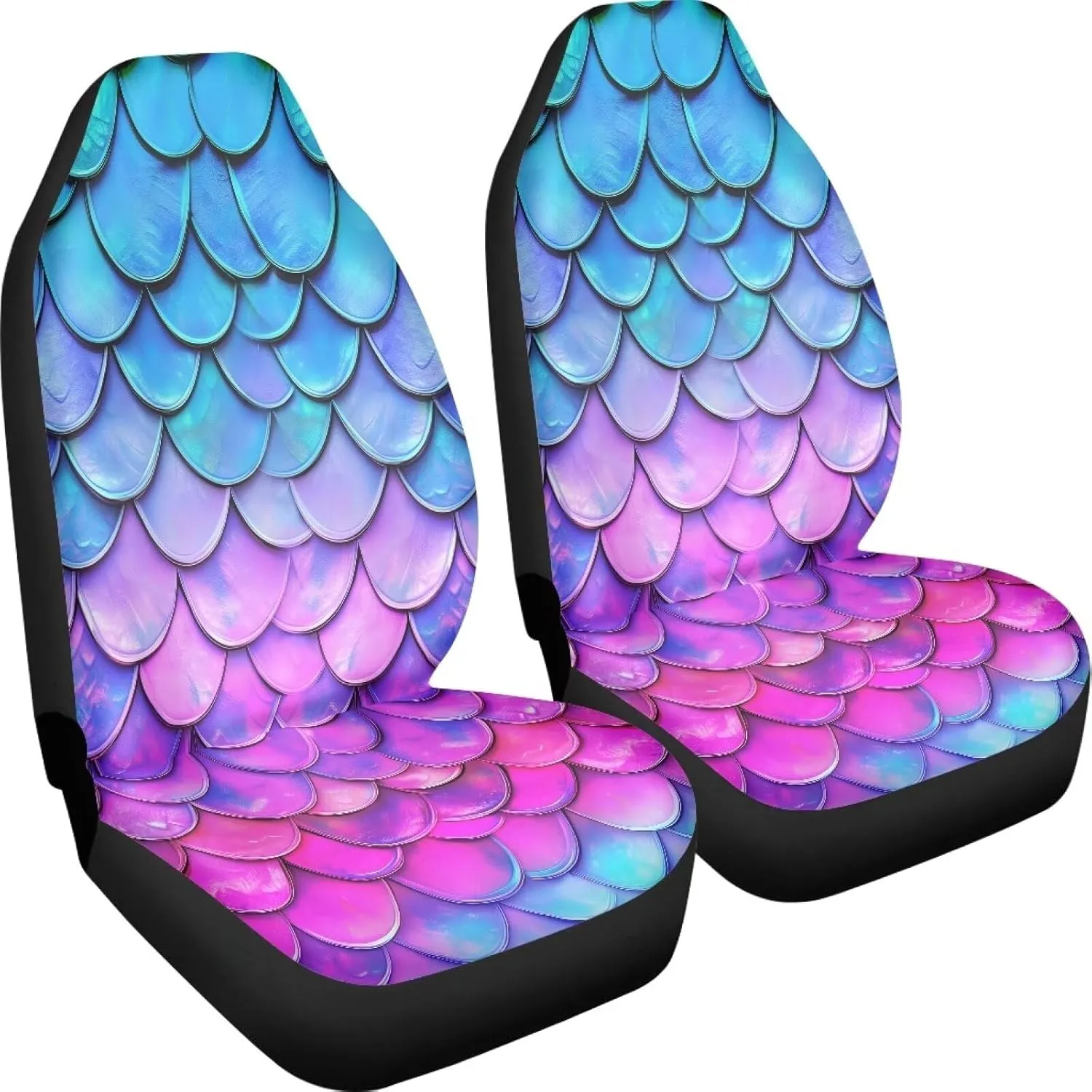 Bulopur Blue Fish Scale Car Seat Cover for Front Seat, Automotive Seat Covers Accessories, Breathable Front Car Seat Cover Pack of 2 Car Seat Protector Cushion Pad Mat
