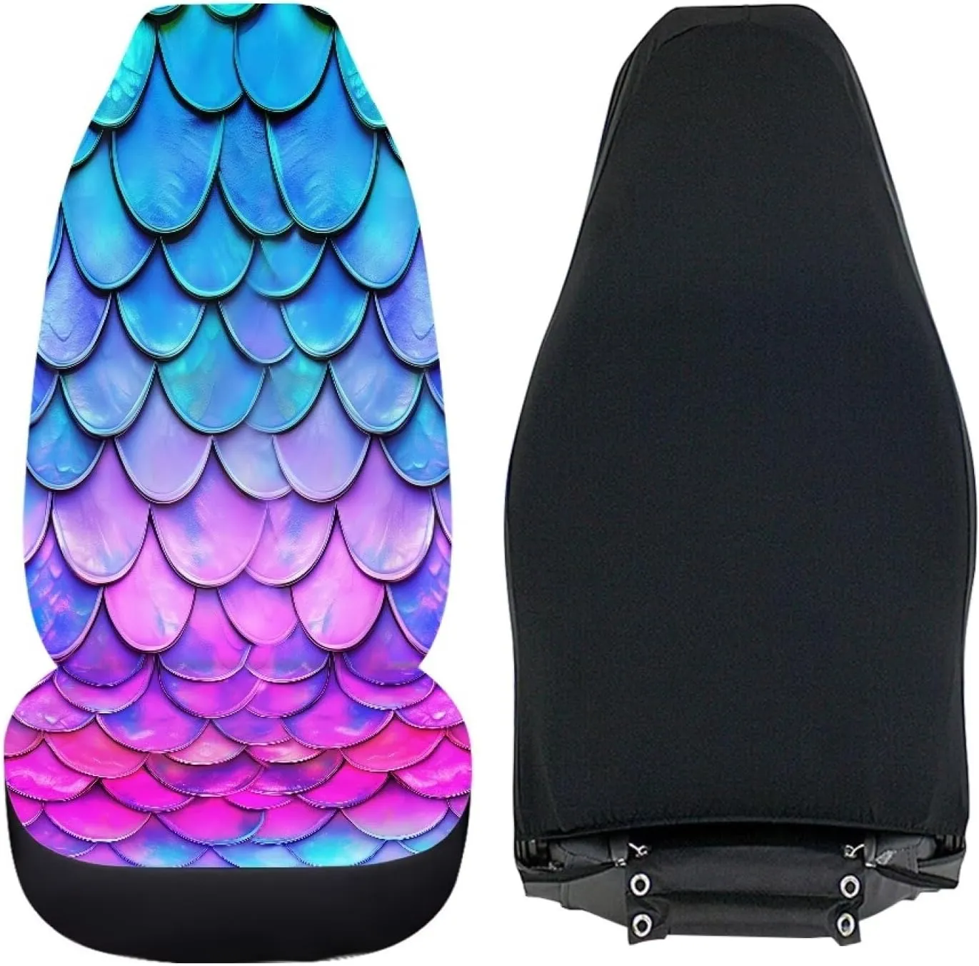 Bulopur Blue Fish Scale Car Seat Cover for Front Seat, Automotive Seat Covers Accessories, Breathable Front Car Seat Cover Pack of 2 Car Seat Protector Cushion Pad Mat