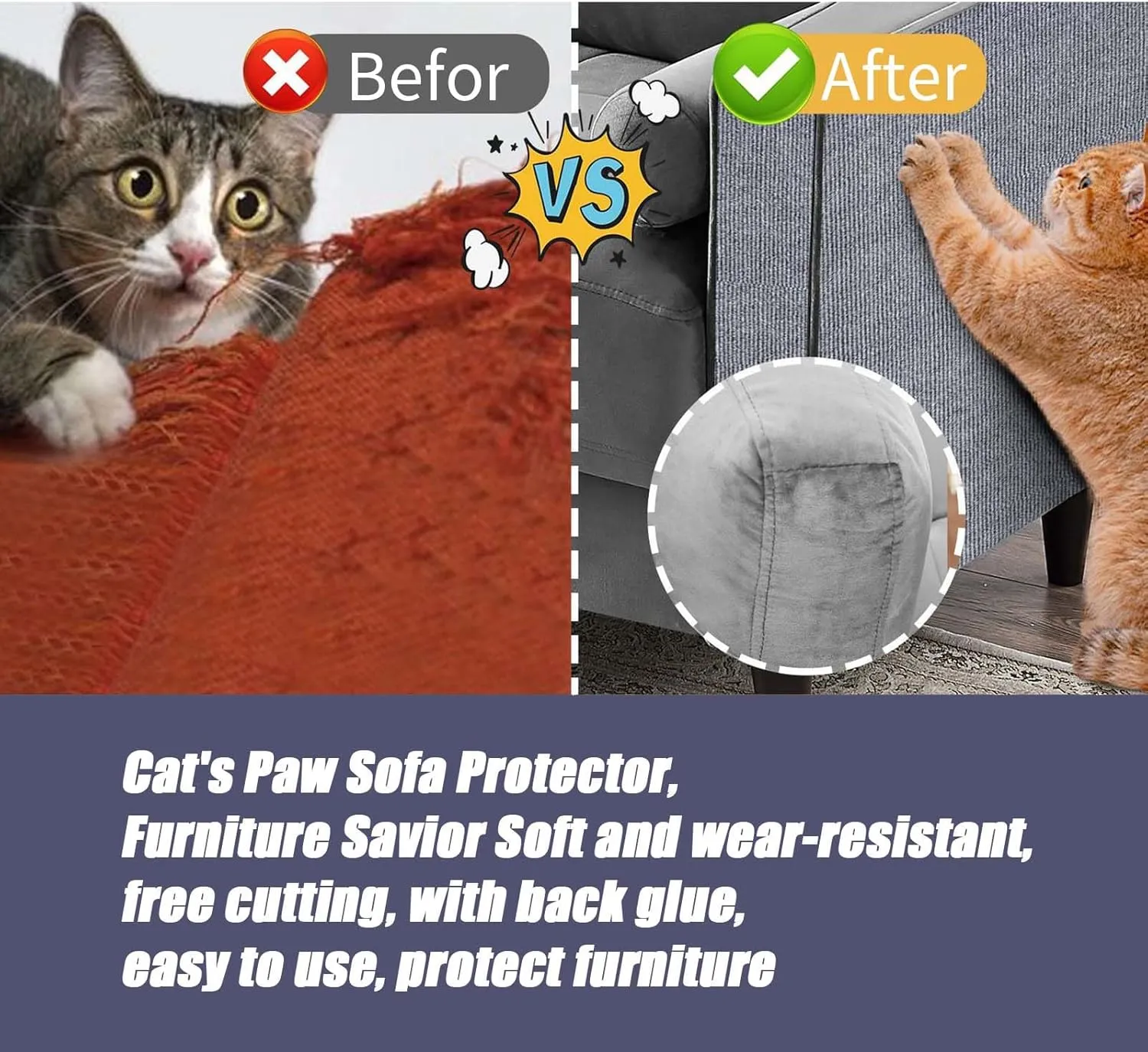 Cat Scratching Furniture Protector Self Adhesive Trimmable Protective Sofa Carpet Leather Furniture Pad Replacement for Cat Tree Shelves DIY Pet Scratch Protector (Khaki, 15.7"x78.7")