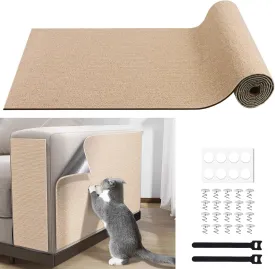 Cat Scratching Furniture Protector Self Adhesive Trimmable Protective Sofa Carpet Leather Furniture Pad Replacement for Cat Tree Shelves DIY Pet Scratch Protector (Khaki, 15.7"x78.7")