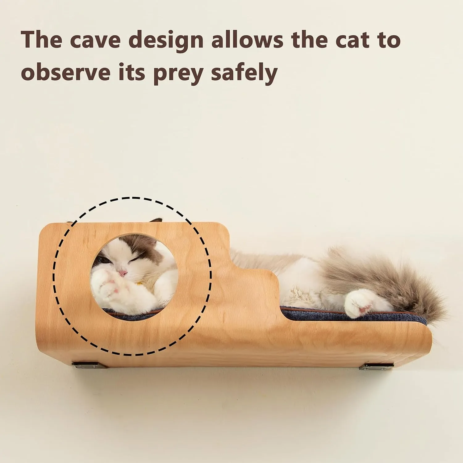 Cat Wall Shelves, Creative Design Cat Shelf with Peephole, 19 x 10 inch Cats Wall Furniture with Comfortable Pad, Cats Perch for Sleeping, Playing, and Scratching.
