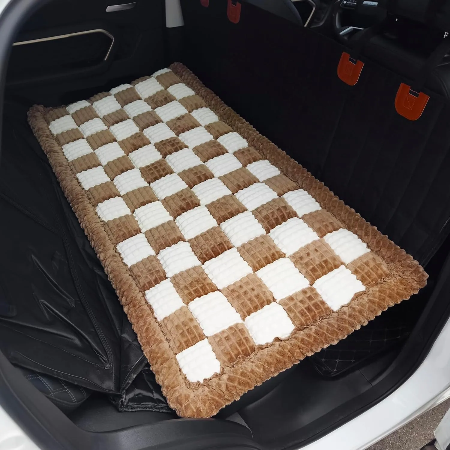 Dog Bed for Car, Backseat Pet Bed Mat, Dog Seat Cover for Car Back Seat, Non-Slip Travel Pet Mat, Fit for Backseat Extenders and Seat Covers (Brown&White, 24.8x54inch)