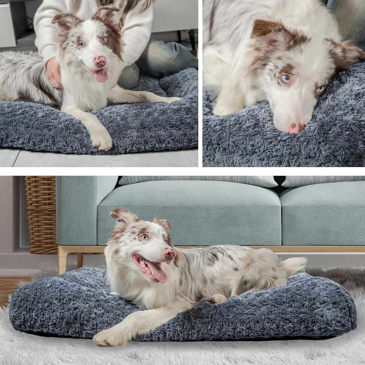 Dog Beds Crate Pad for Medium, Large Dogs, Deluxe Rose Plush Cat Sleeping Mats, Fits Crate Kennel Cage, Anti-Slip Pets Pillow, Washable Ultra Soft Fluffy Dog Bed for Crate (23"x18"Dark Grey)