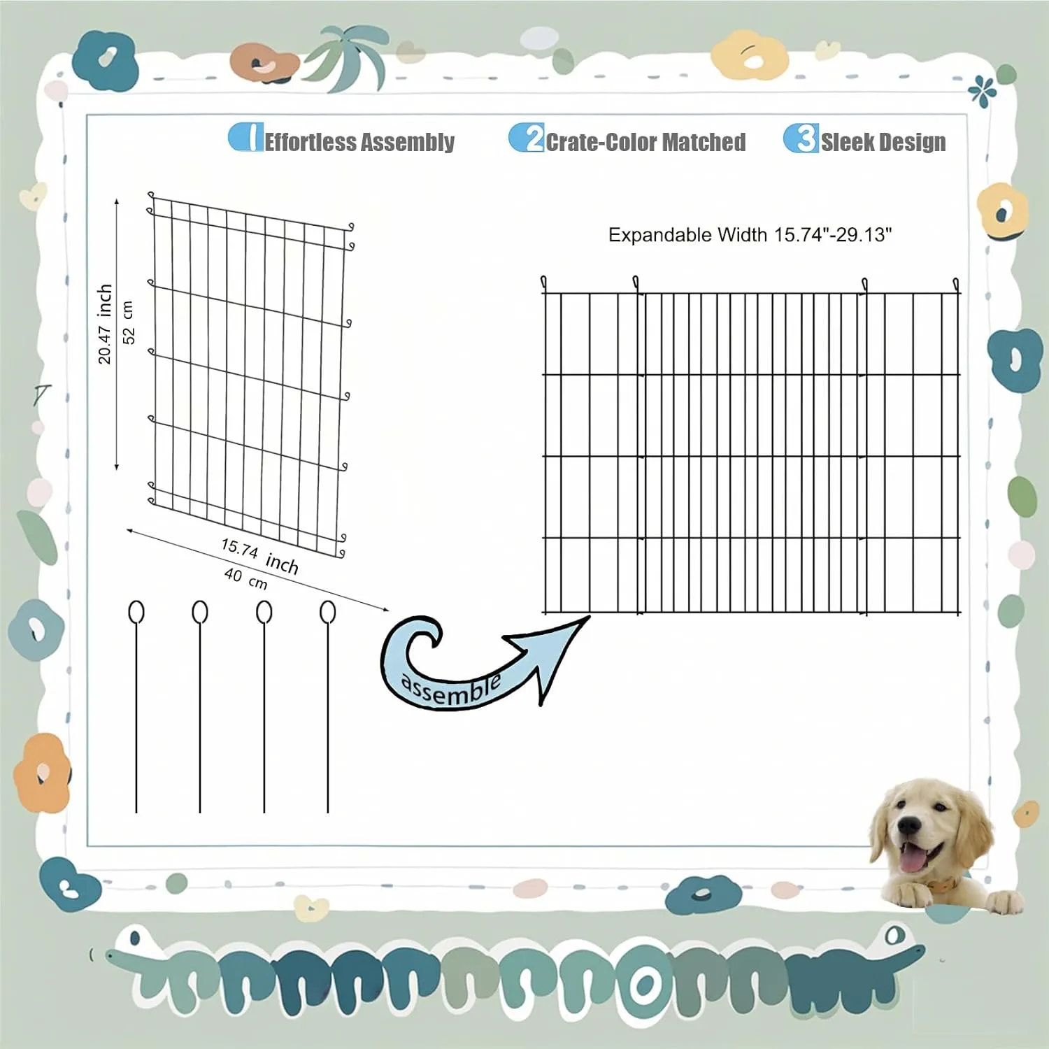 Dog Crate Divider Panel - 2 Pack Black Metal, Compatible with 32"-36" & Other Crate Sizes, 20.47" H x Adjustable Width 15.74"-29.13"