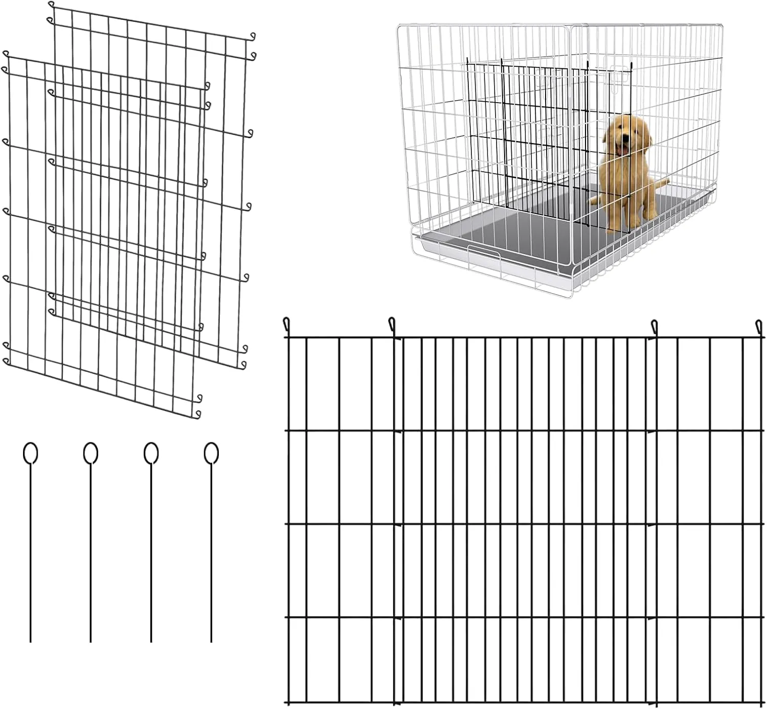 Dog Crate Divider Panel - 2 Pack Black Metal, Compatible with 32"-36" & Other Crate Sizes, 20.47" H x Adjustable Width 15.74"-29.13"