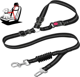 Dog Seat Belt, Updated Dual-Use Dog Seatbelt for Vehicle Headrests, Dog Car Leash for Dog car seat Cover - Bungee Retractable Adjustable for Your Pet, Pet Safety Car Harness