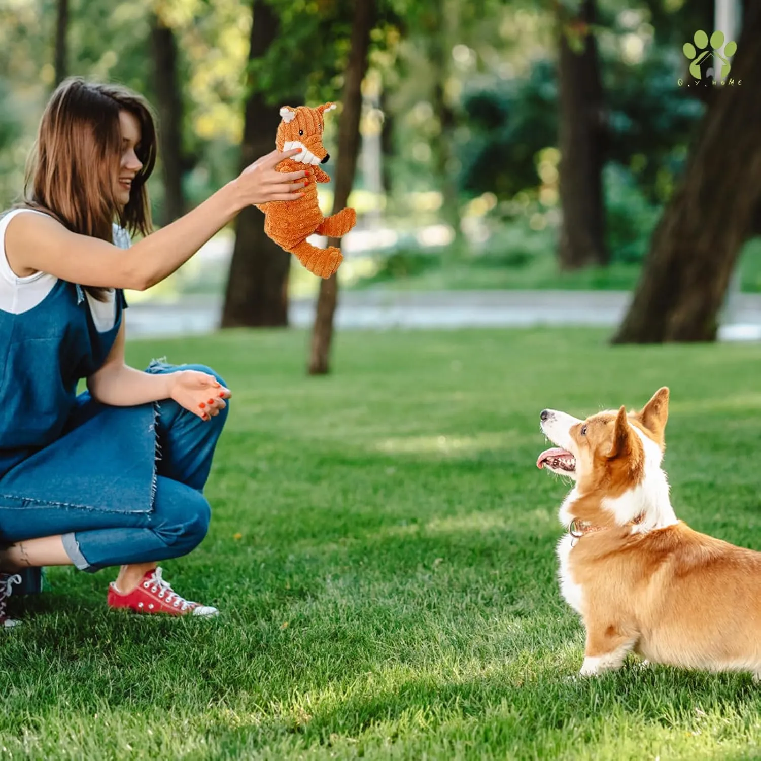 Dog Toy Body Limbs No Stuffing Head Filling Animal Appearance with Soft Squeaker,for Indoor Puppies and Senior Pups Chew and Play (Dog)