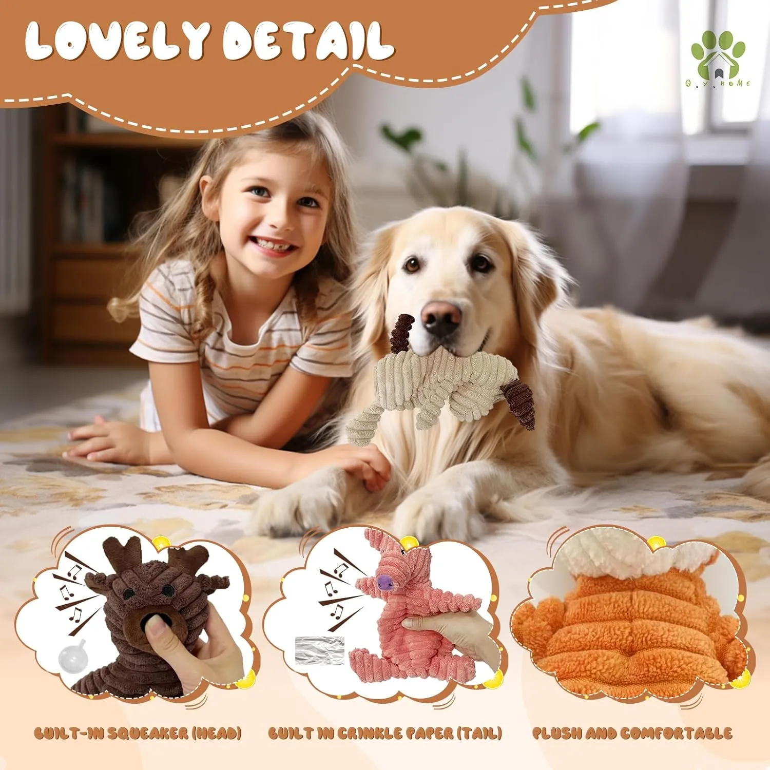Dog Toy Body Limbs No Stuffing Head Filling Animal Appearance with Soft Squeaker,for Indoor Puppies and Senior Pups Chew and Play(Pink Pig)