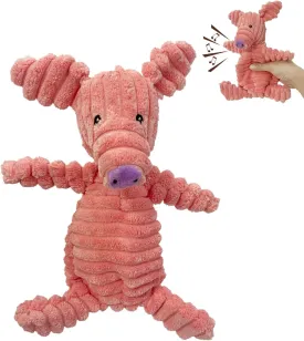 Dog Toy Body Limbs No Stuffing Head Filling Animal Appearance with Soft Squeaker,for Indoor Puppies and Senior Pups Chew and Play(Pink Pig)