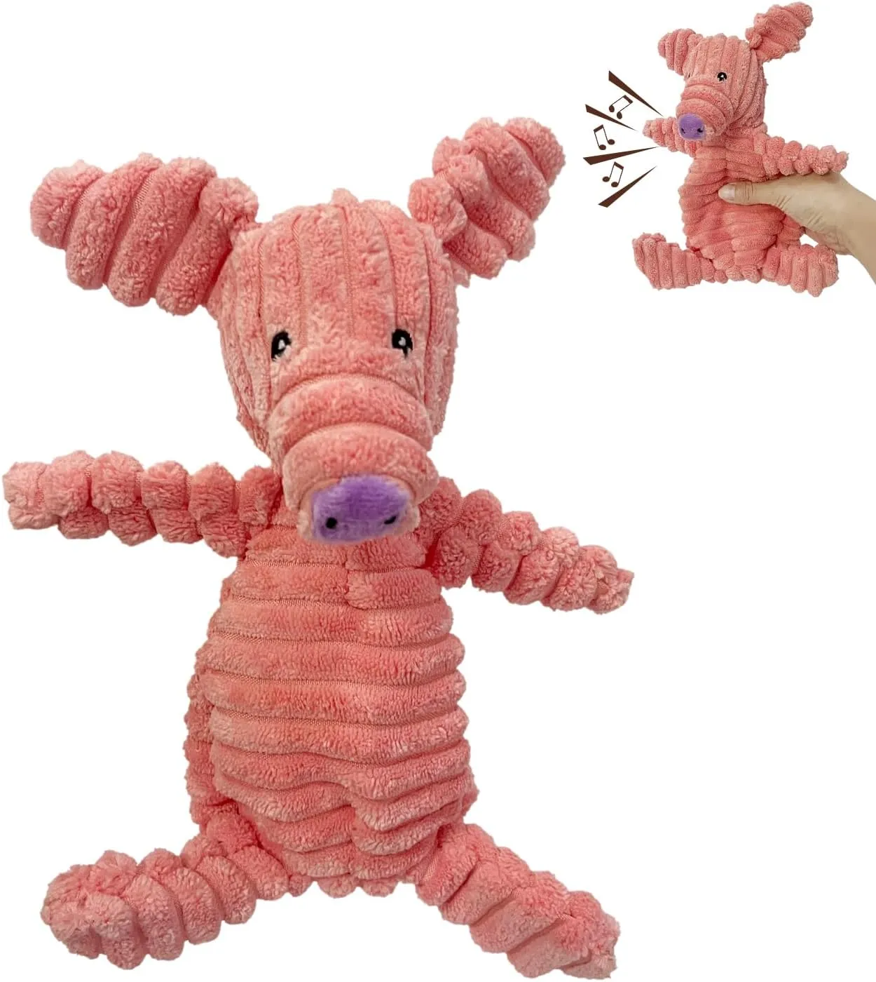 Dog Toy Body Limbs No Stuffing Head Filling Animal Appearance with Soft Squeaker,for Indoor Puppies and Senior Pups Chew and Play(Pink Pig)