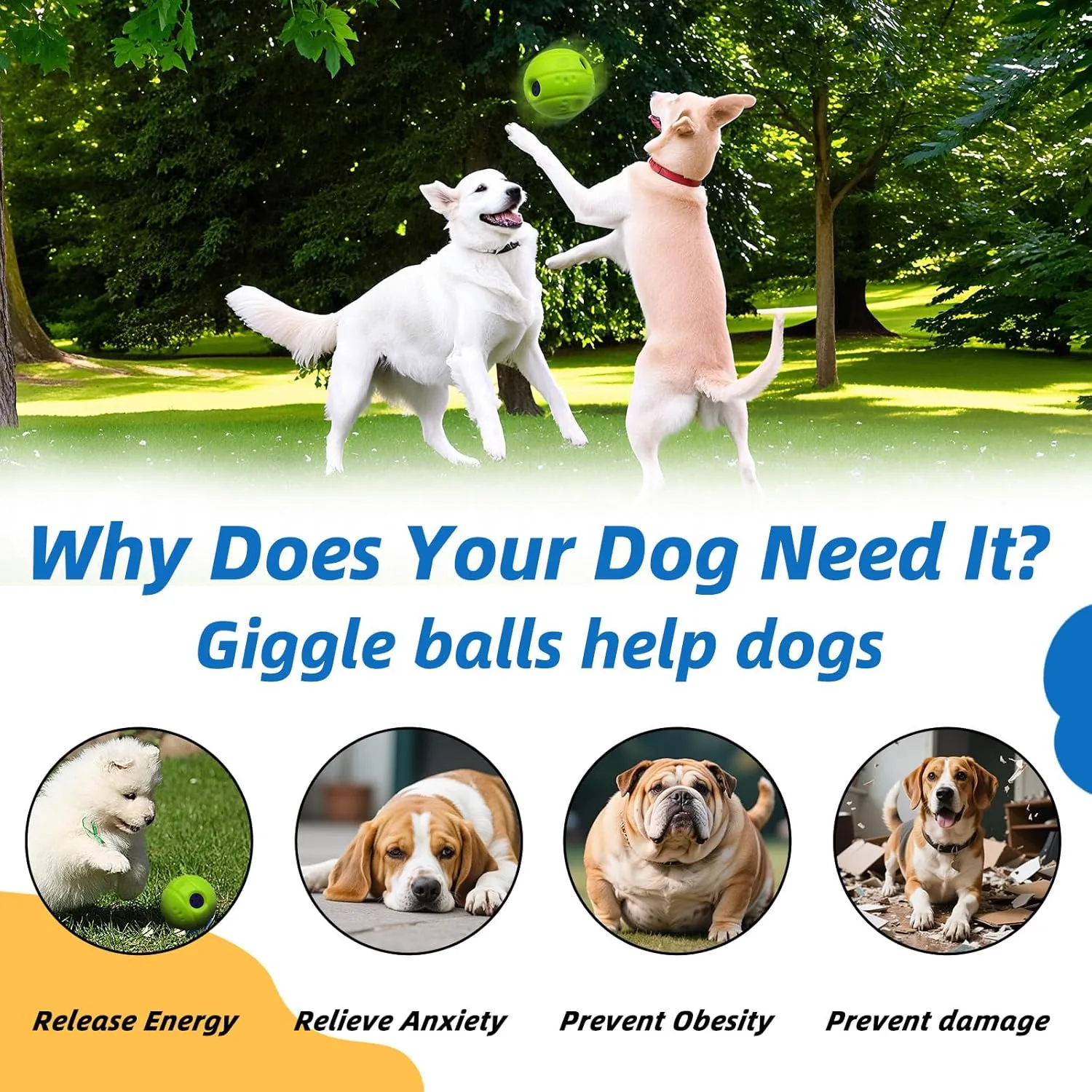 Dog Toys Ball, Interactive Dog Ball, No Paint, Gibbering Sound with Surface Concave Lines, M, 3.46 in (8.8 cm)