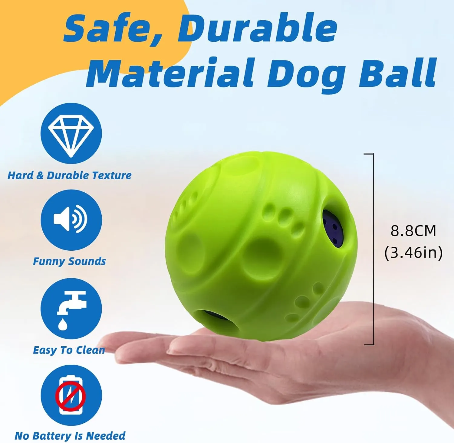 Dog Toys Ball, Interactive Dog Ball, No Paint, Gibbering Sound with Surface Concave Lines, M, 3.46 in (8.8 cm)