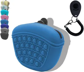 Dog Treat Pouch Training Kit,Silicone Treat Bag,Small Puppy Treat Bag with Clip for Leash,Small Training pouch with Dog Clicker-BPA free (blue&training clicker)