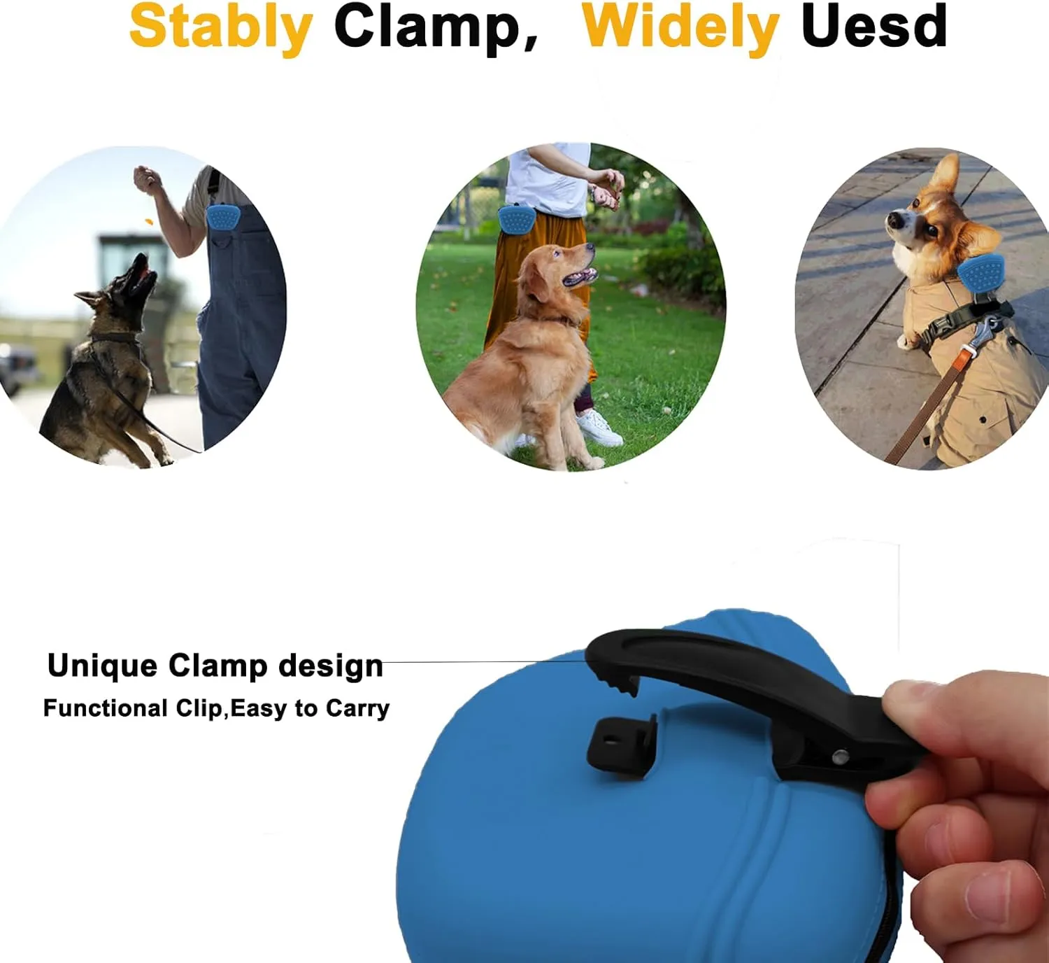Dog Treat Pouch Training Kit,Silicone Treat Bag,Small Puppy Treat Bag with Clip for Leash,Small Training pouch with Dog Clicker-BPA free (blue&training clicker)