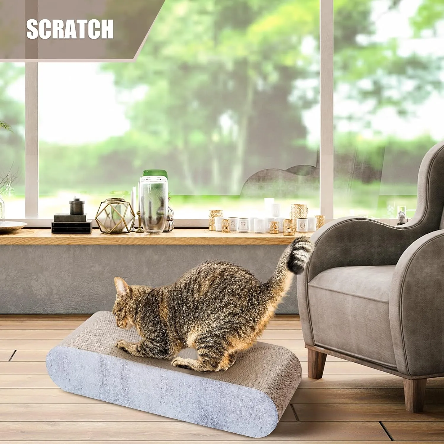 FluffyDream 2 in 1 Cat Scratcher Cardboard Lounge Bed, Cat Scratching Post, Durable Board Pads Prevents Furniture Damage,Large (Reversible Grey)