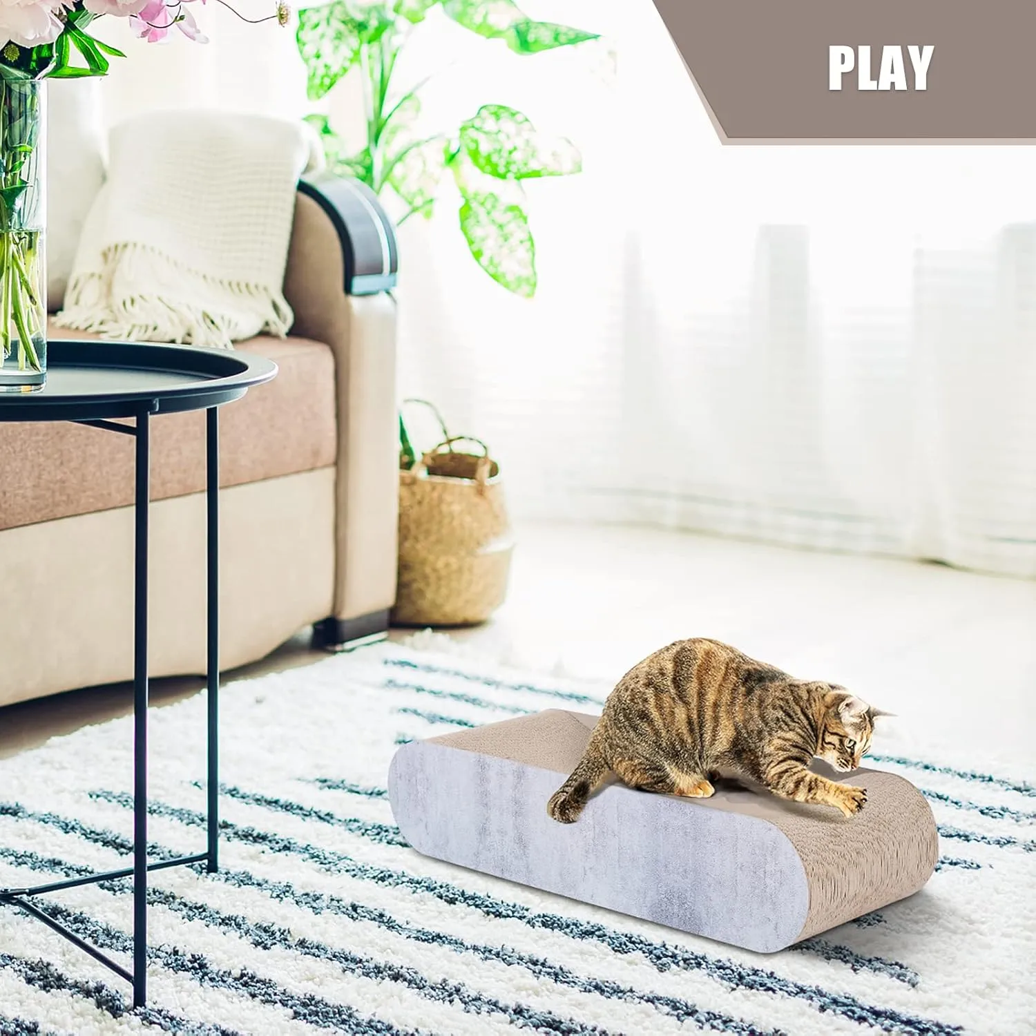 FluffyDream 2 in 1 Cat Scratcher Cardboard Lounge Bed, Cat Scratching Post, Durable Board Pads Prevents Furniture Damage,Large (Reversible Grey)