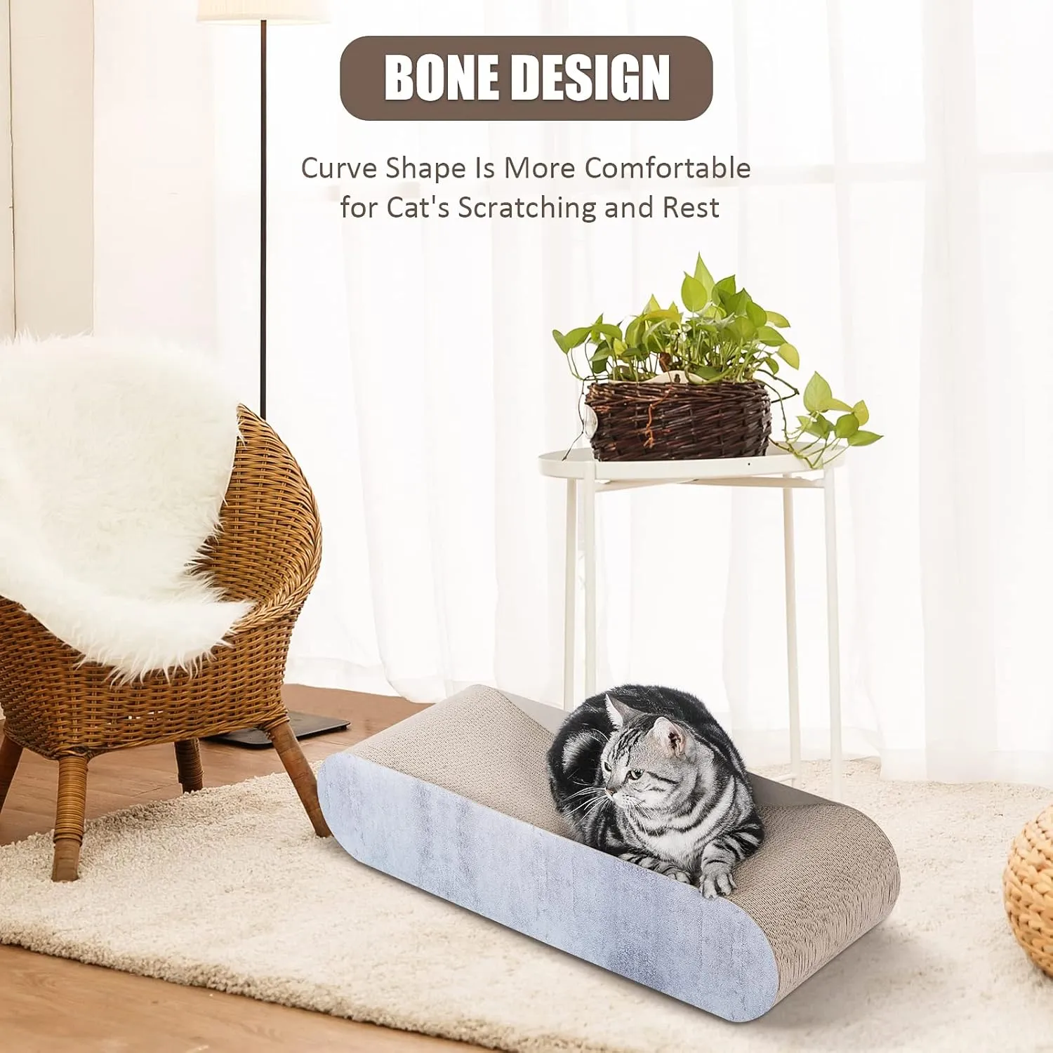 FluffyDream 2 in 1 Cat Scratcher Cardboard Lounge Bed, Cat Scratching Post, Durable Board Pads Prevents Furniture Damage,Large (Reversible Grey)
