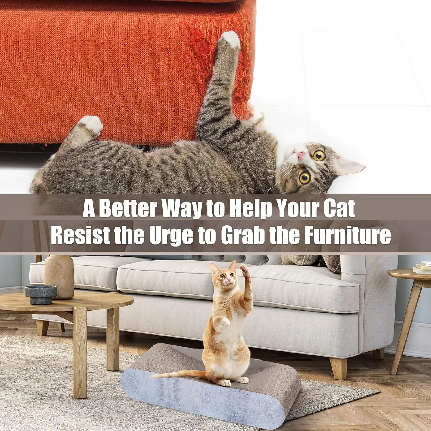 FluffyDream 2 in 1 Cat Scratcher Cardboard Lounge Bed, Cat Scratching Post, Durable Board Pads Prevents Furniture Damage,Large (Reversible Grey)