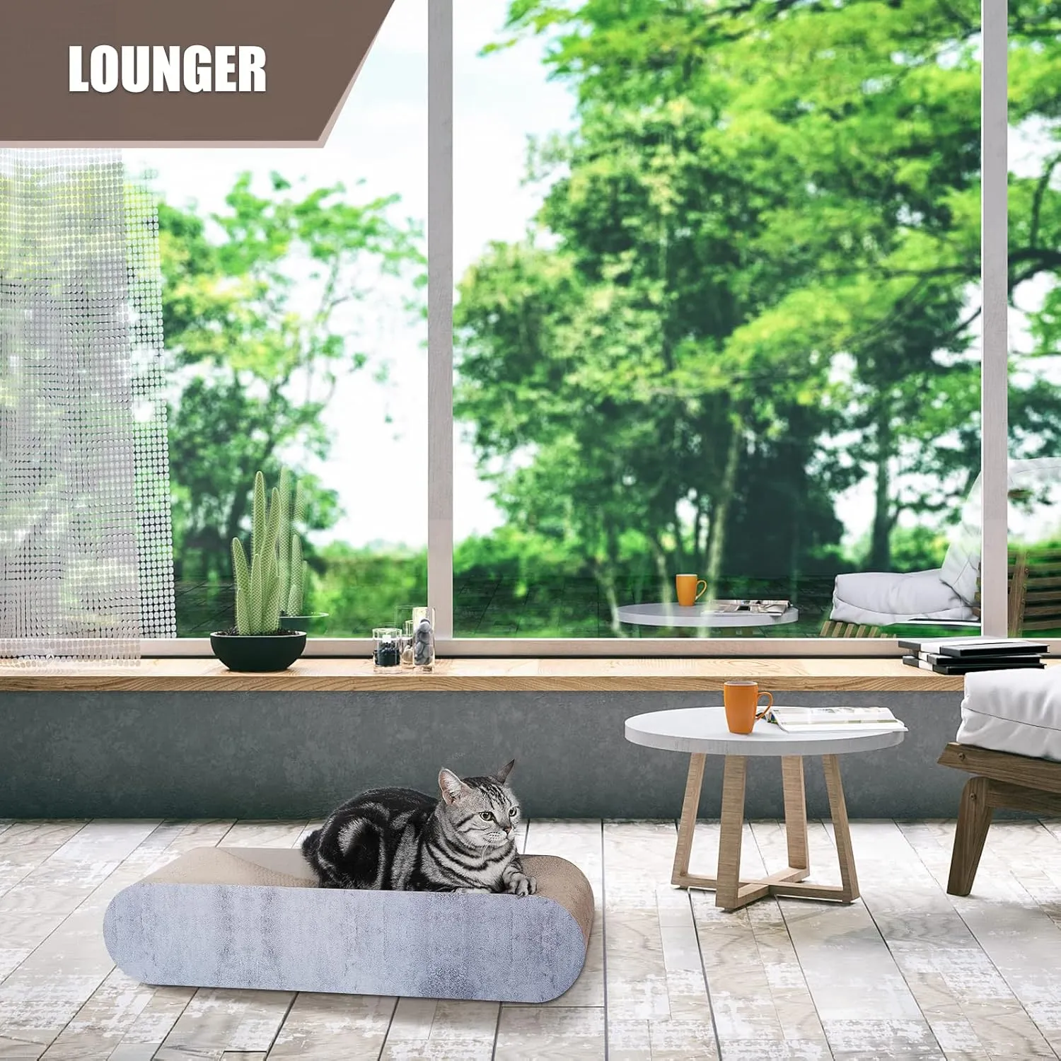 FluffyDream 2 in 1 Cat Scratcher Cardboard Lounge Bed, Cat Scratching Post, Durable Board Pads Prevents Furniture Damage,Large (Reversible Grey)