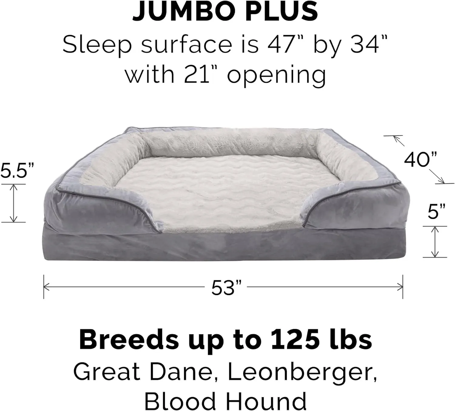 Furhaven Cooling Gel Dog Bed for Large Dogs w/ Removable Bolsters & Washable Cover, For Dogs Up to 125 lbs - Plush & Velvet Waves Perfect Comfort Sofa - Granite Gray, Jumbo Plus/XXL