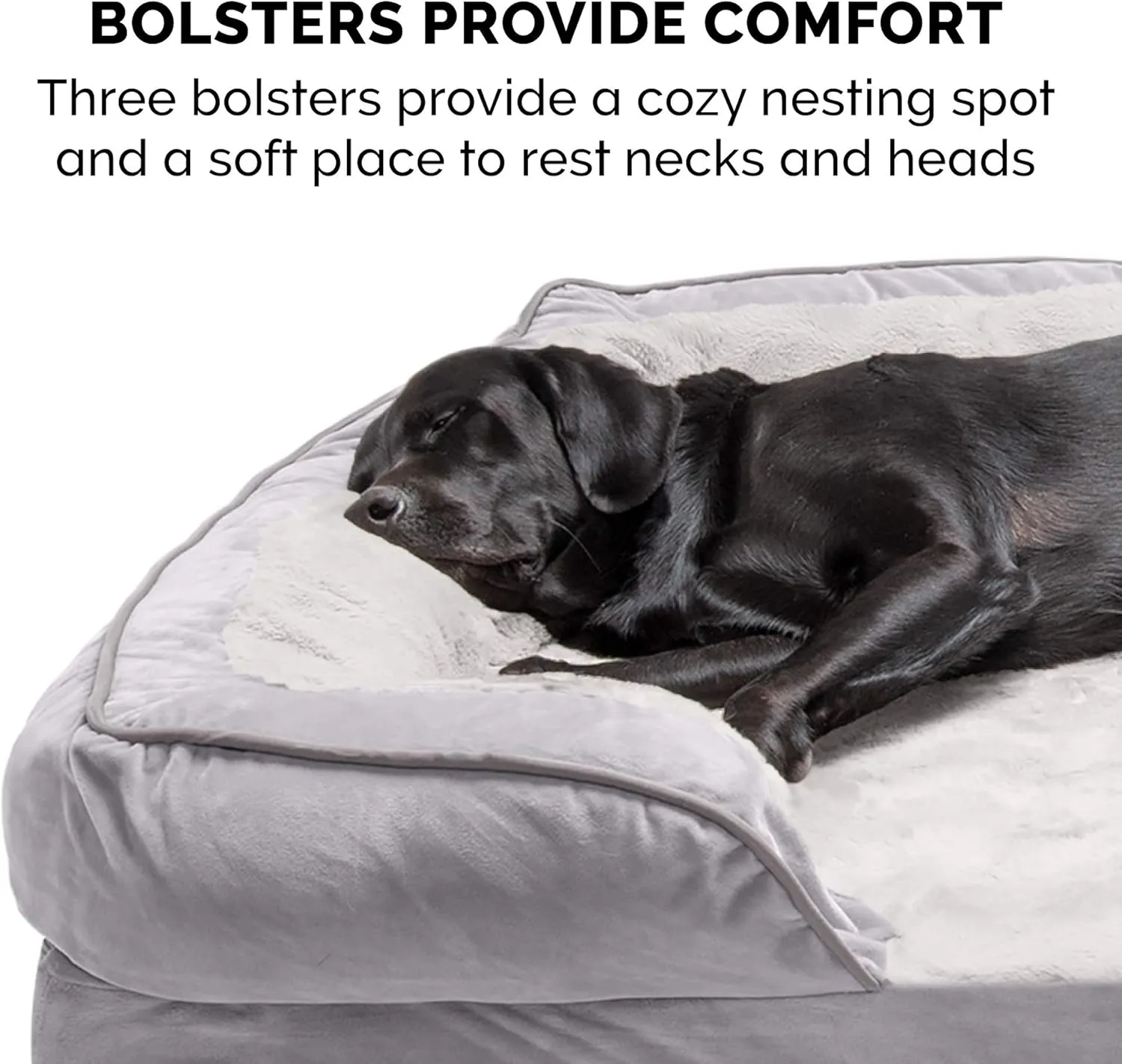 Furhaven Cooling Gel Dog Bed for Large Dogs w/ Removable Bolsters & Washable Cover, For Dogs Up to 125 lbs - Plush & Velvet Waves Perfect Comfort Sofa - Granite Gray, Jumbo Plus/XXL