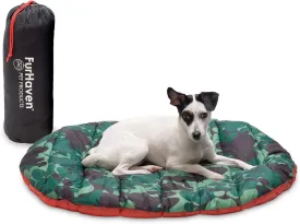 Furhaven Outdoor Travel Dog Bed for Small Dogs w/ Carry Bag, Washable & Foldable, Great for Crates & Kennels - Trail Pup Travel Pillow Mat w/ Stuff Sack Bag - Paprika/Camo-Paw, Small