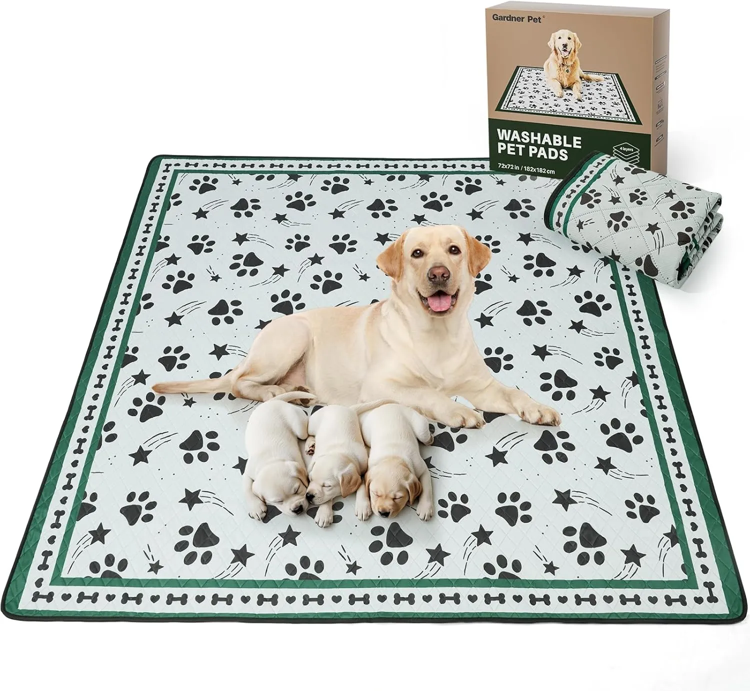 Gardner Pet Washable Dog Pee Pads, 72'' x 72'' Non Slip Dog Mats with Great Urine Absorption, Reusable Puppy Pee Pads for Potty Training - 1 Pack