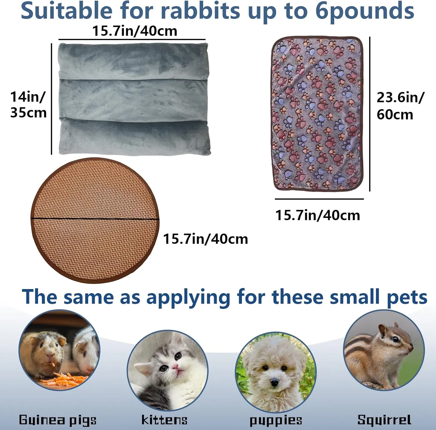 Hamiledyi Rabbit Bed Small Pet Snuggle Mat 15.7x14 Inch Machine Washable Joint Support Rabbits Guinea Pigs Ferrets Kittens (Gray)