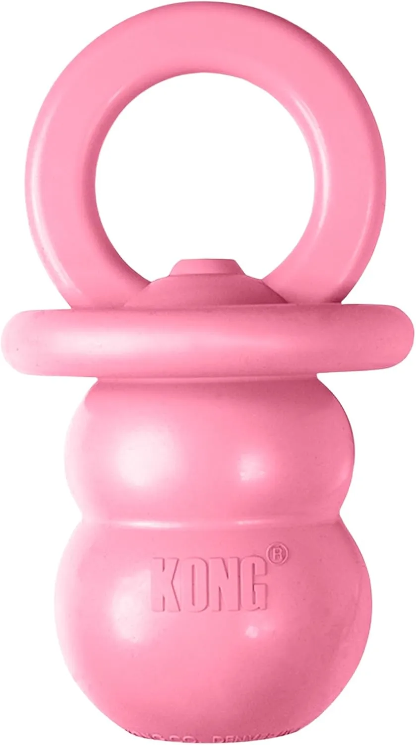 KONG Puppy Binkie - Pacifier Dog Toy for Puppies - Stuffable Treat Chew Toy for Treats - Durable Natural Rubber for Teething Puppy - for Small Puppies - Pink