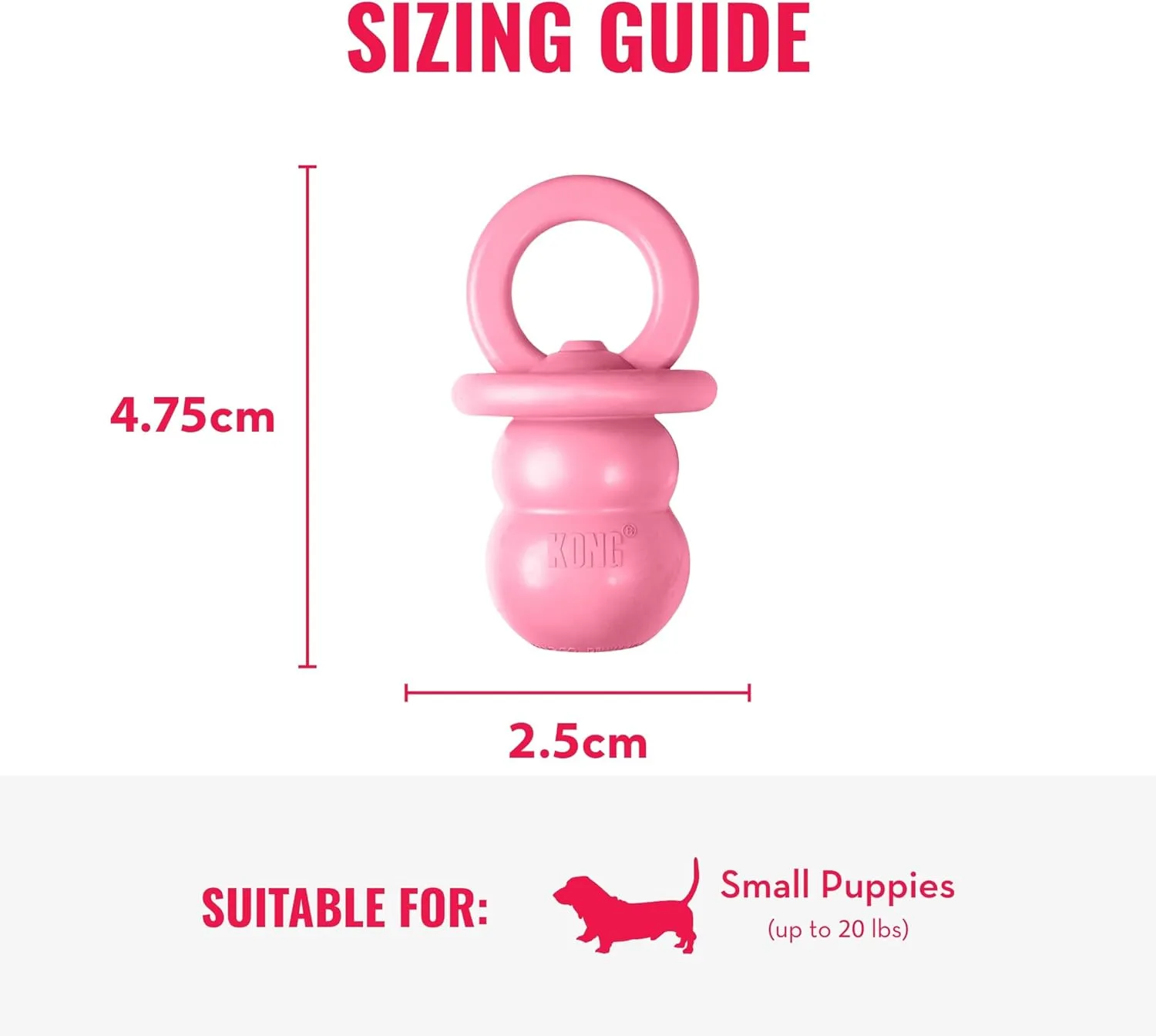 KONG Puppy Binkie - Pacifier Dog Toy for Puppies - Stuffable Treat Chew Toy for Treats - Durable Natural Rubber for Teething Puppy - for Small Puppies - Pink
