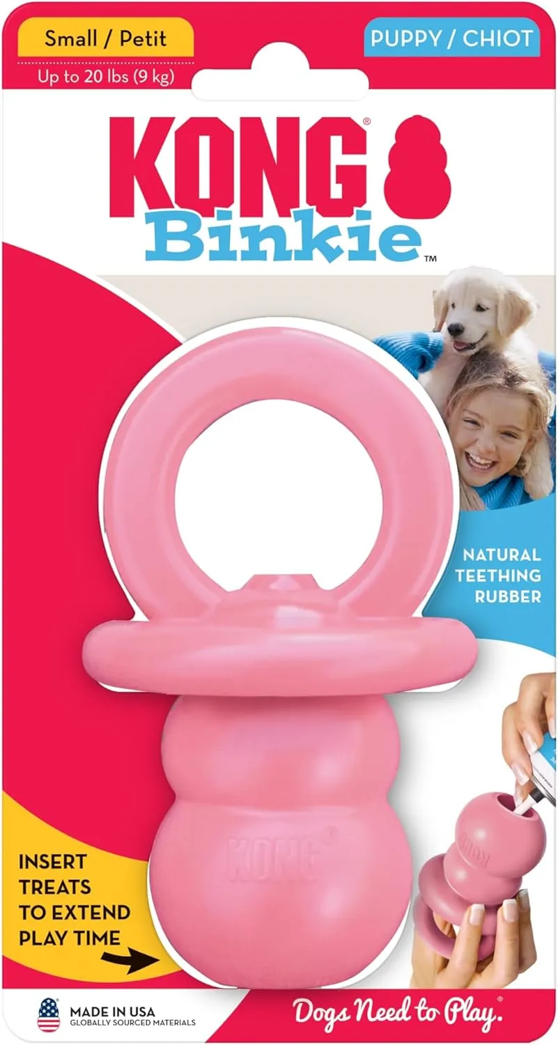 KONG Puppy Binkie - Pacifier Dog Toy for Puppies - Stuffable Treat Chew Toy for Treats - Durable Natural Rubber for Teething Puppy - for Small Puppies - Pink