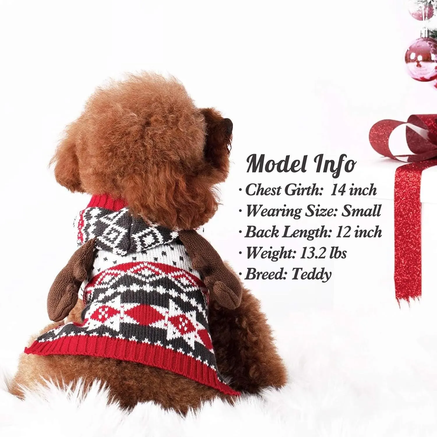 KYEESE Dog Christmas Sweater Hoodie Reindeer Red Dogs Knitwear Pullover Small Pet Sweater Dog Christmas Outfit with Leash Hole Ugly Pet Sweater, S