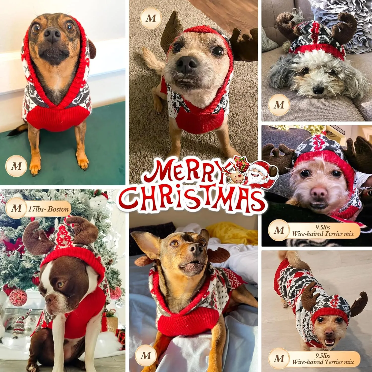 KYEESE Dog Christmas Sweater Hoodie Reindeer Red Dogs Knitwear Pullover Small Pet Sweater Dog Christmas Outfit with Leash Hole Ugly Pet Sweater, S